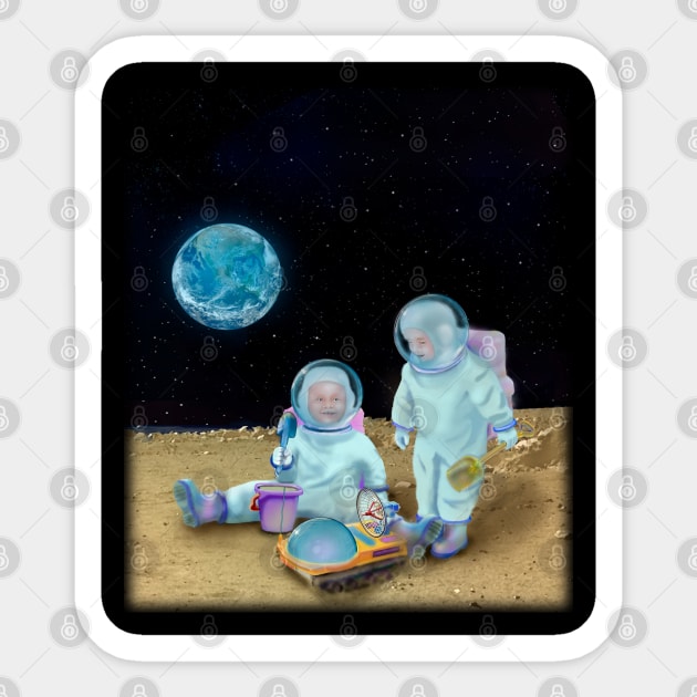 Children playing on the moon. Future space engineers. Raising the future Sticker by SafSafStore